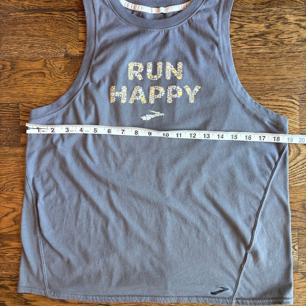 Brooks “Run Happy” Graphic Athletic Tank Top | Women’s Large | Gray - Picture 3 of 5